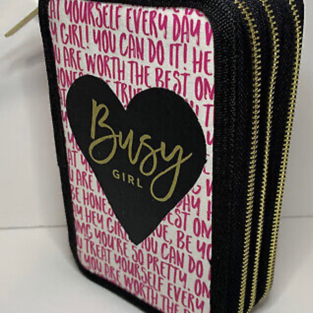 Makeup Paint Brush Marker Pencil Organizer Zipper Close Binder Style Busy Girl